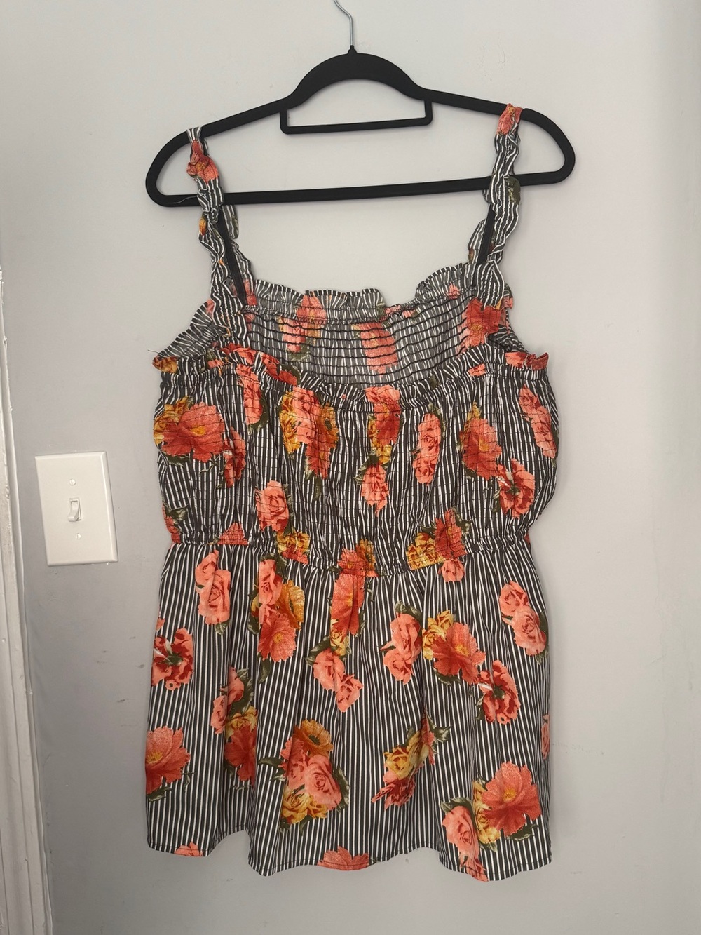 New Glory Floral Smocked Tank Top 2X Striped Boho Cami - Picture 4 of 7